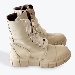 Alohas Can Can Cream Leather Combat Boots Chunky Lug Sole Made in Spain Size 39